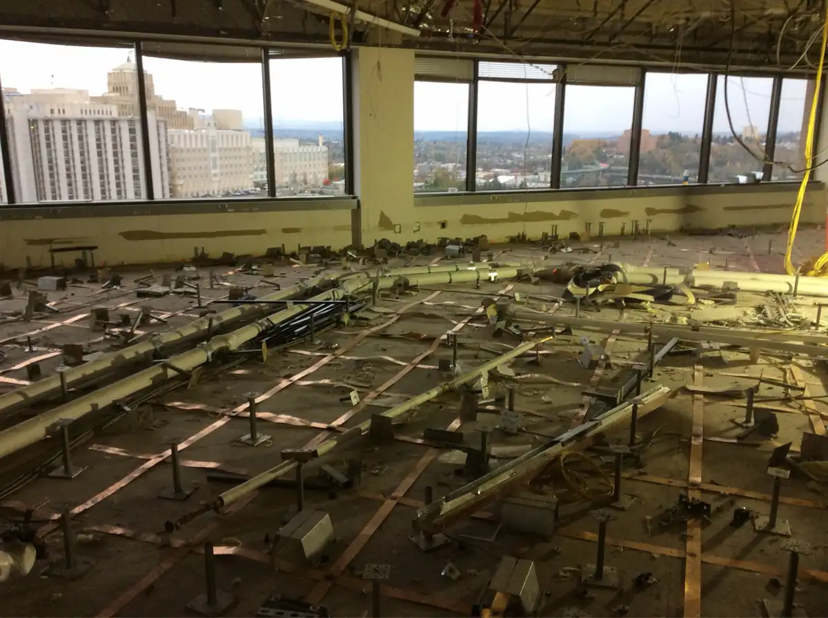 Raised-floor system removal in a high-rise office