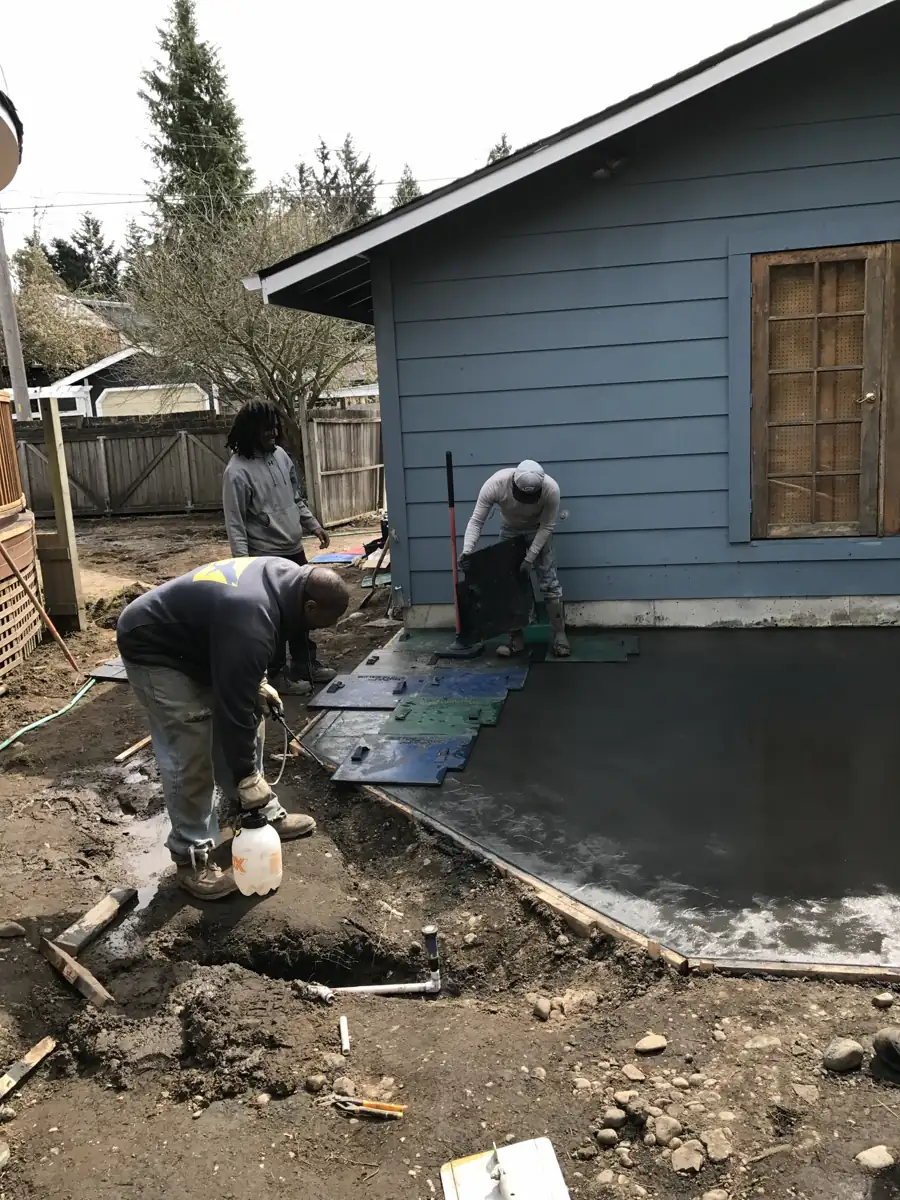 Stamping a new concrete patio