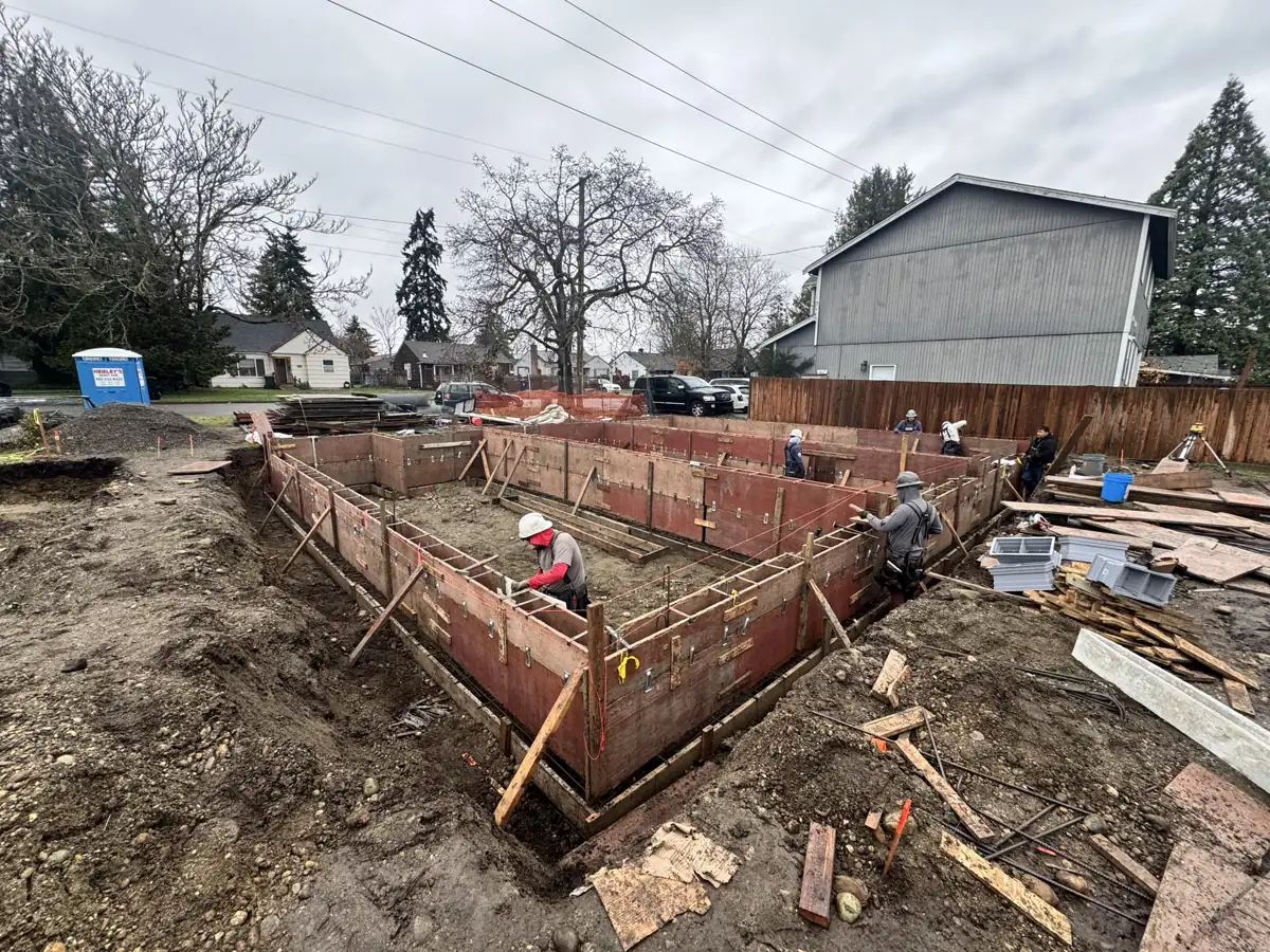 Foundation forms and footings for a new structure