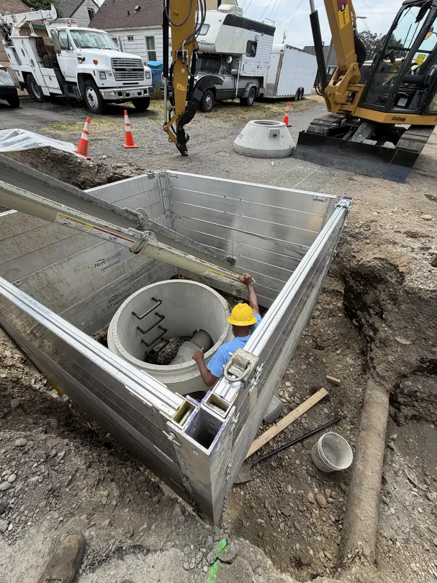 Setting a stormwater vault and catch basin